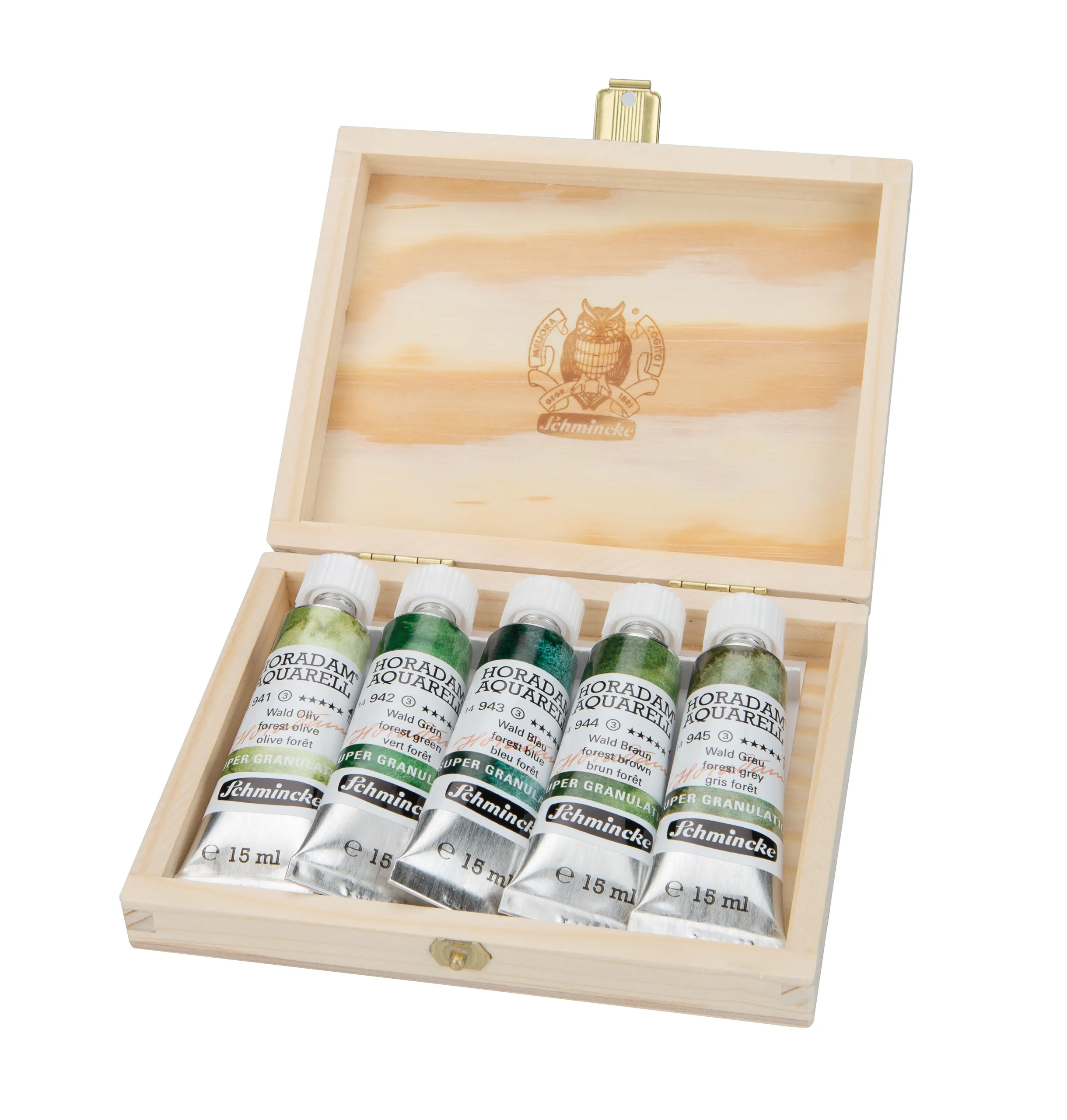 wooden box, paint tubes, watercolor paint, Schmincke, set of 5 tubes