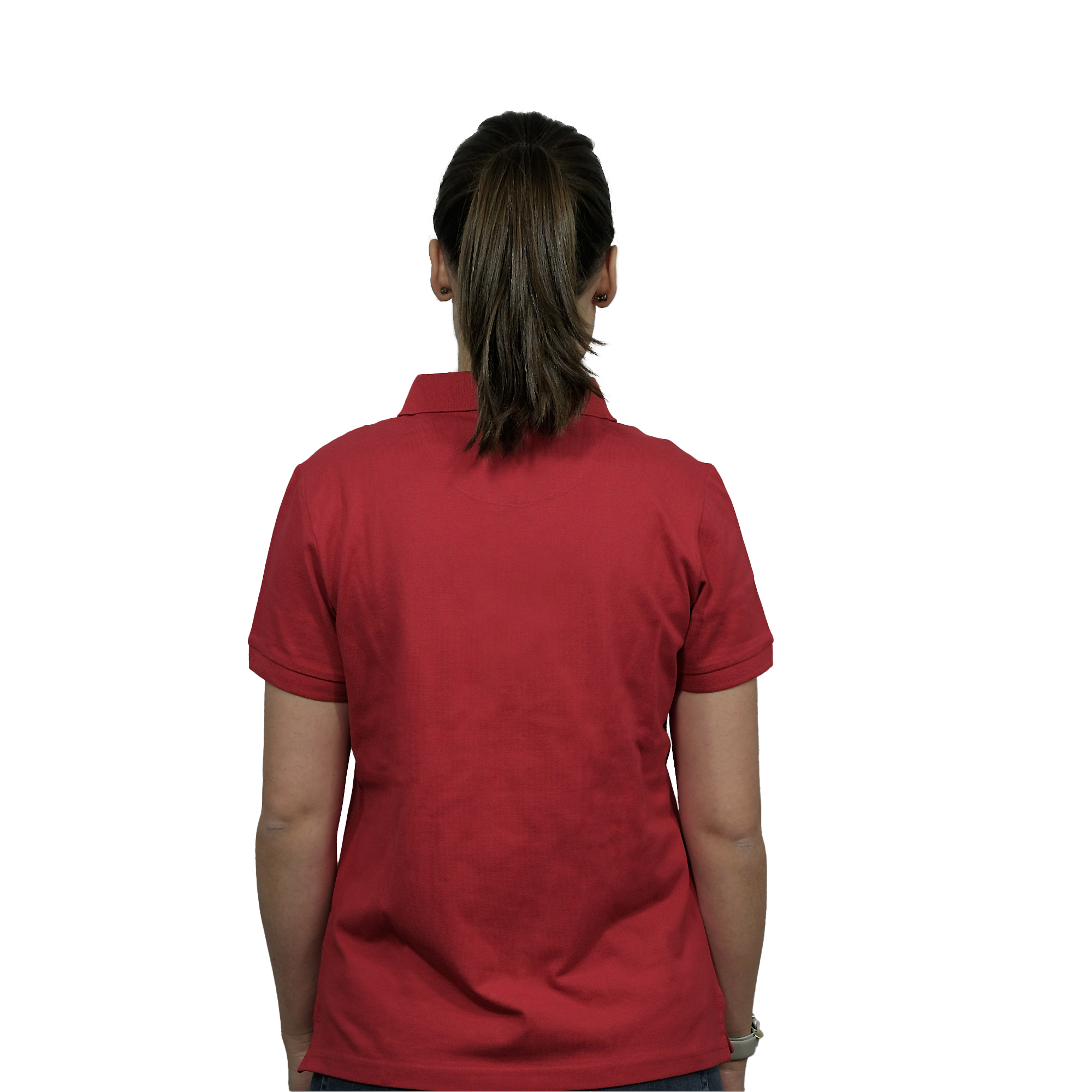 Rotes Polo-Shirt Damen von hinten
