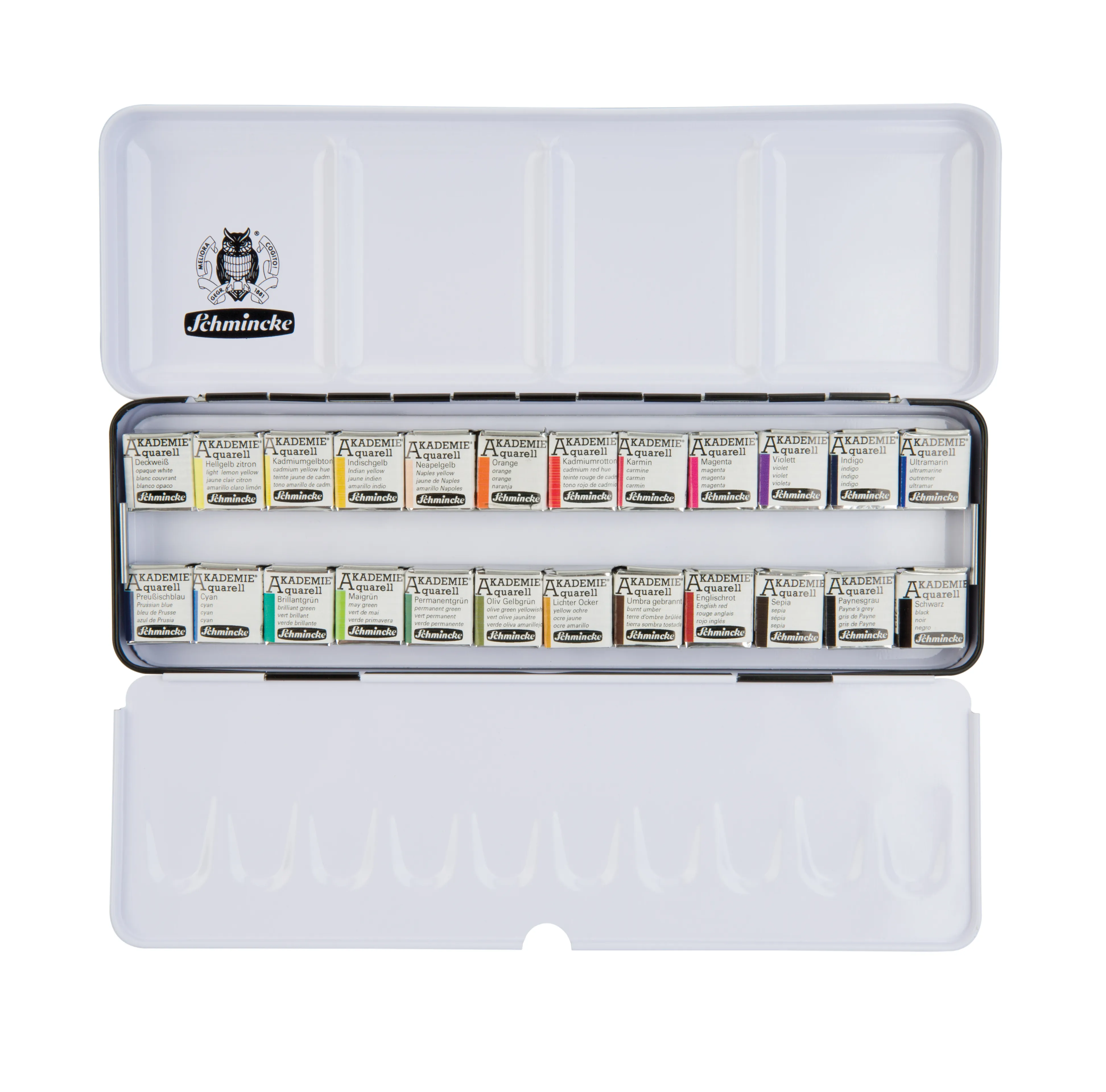 watercolor set, art supplies, pigment tubes, palette case, Schmincke