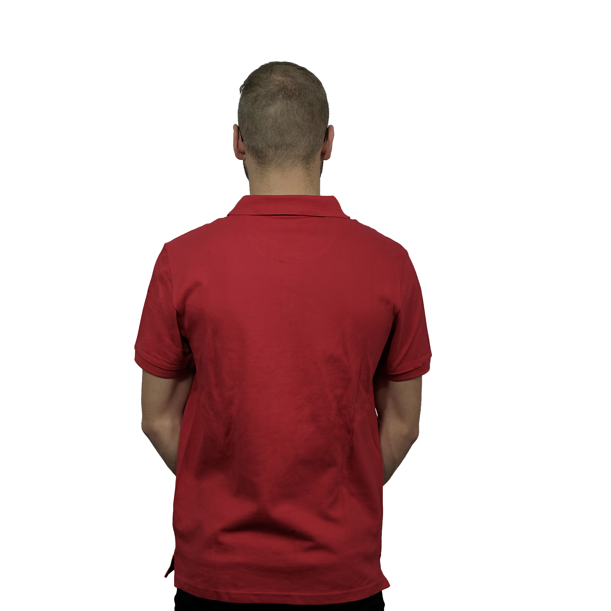 Rotes Polo-Shirt Herren von hinten