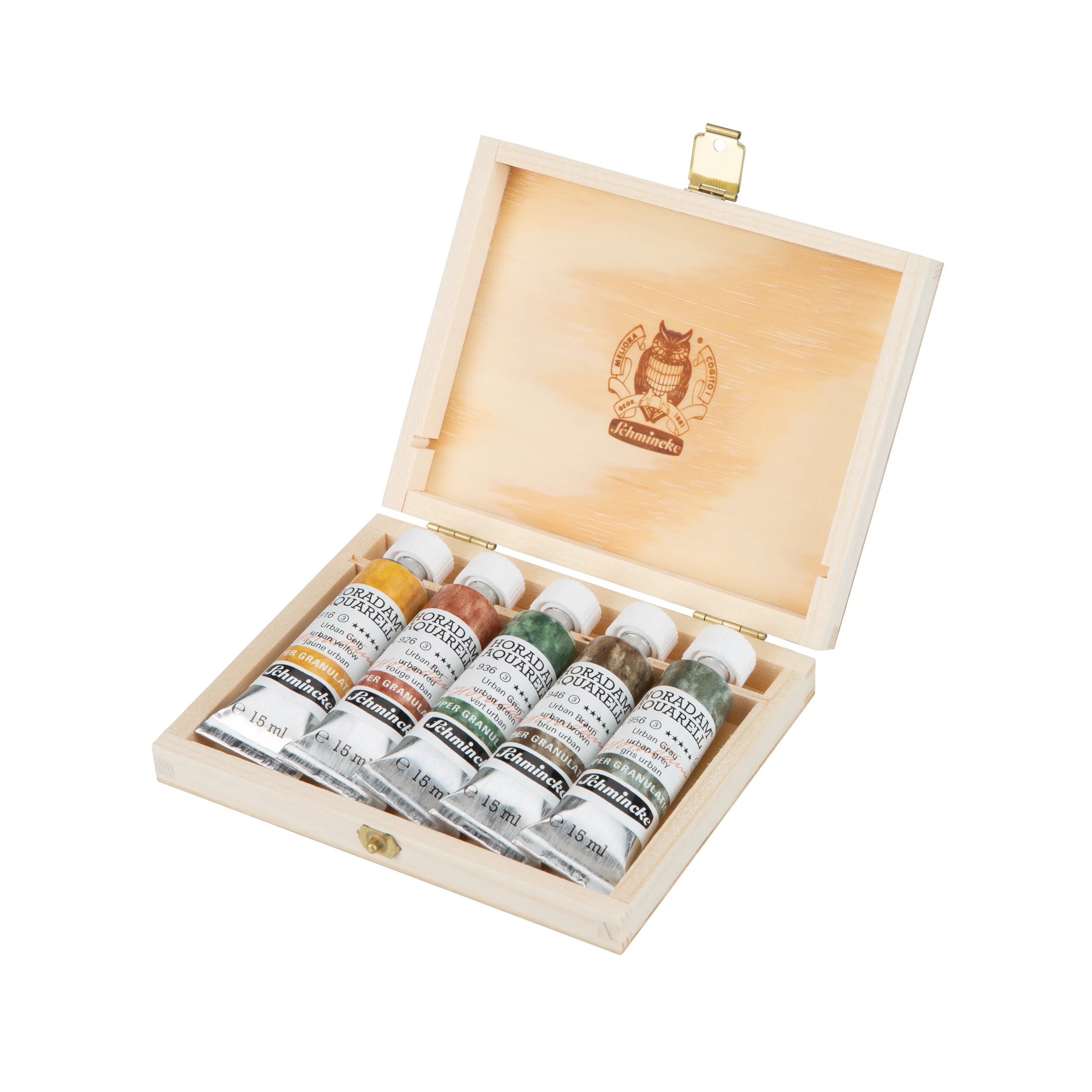 wooden box, paint tubes, oil paints, art supplies, set with case