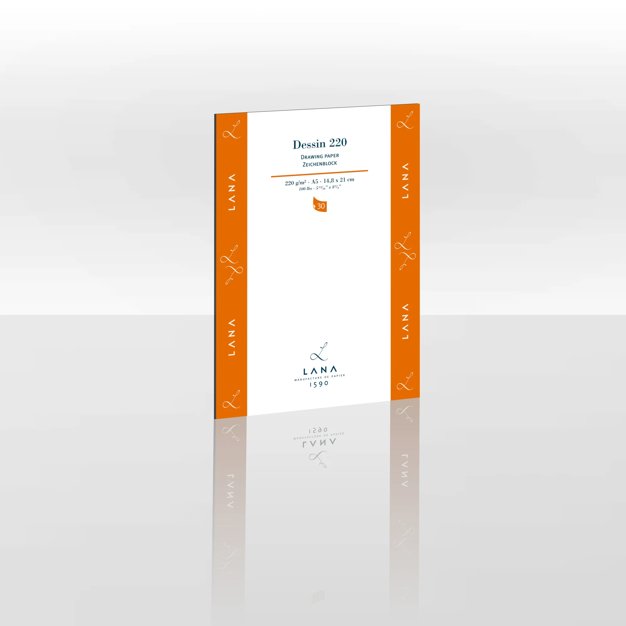 drawing paper, A4 size?, orange side bar, LANA brand not allowed, paper block, studio accessory