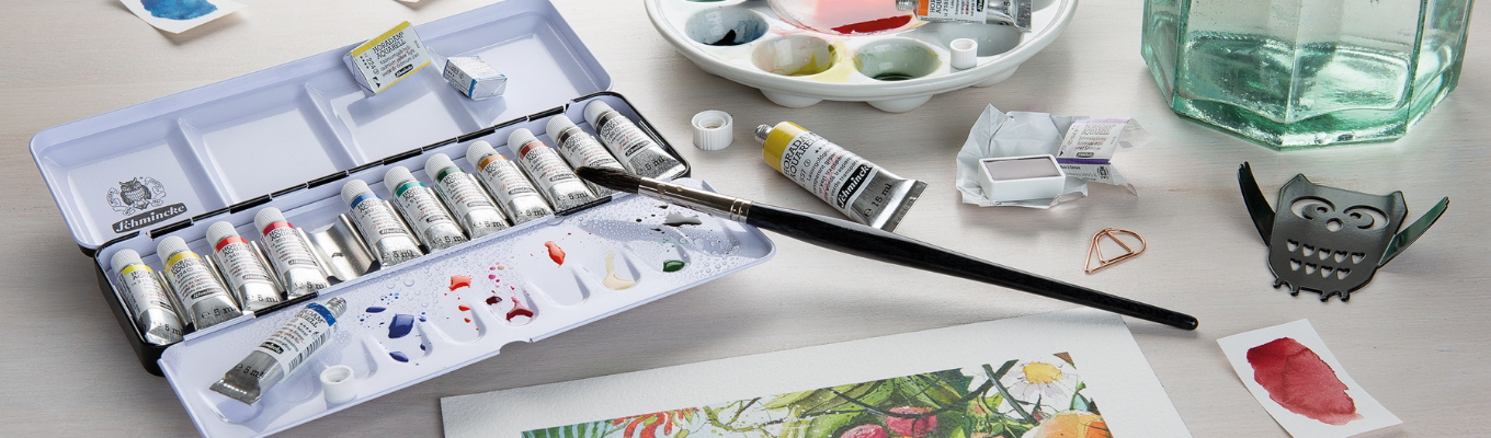 art supplies, paints, watercolors, palette, brush