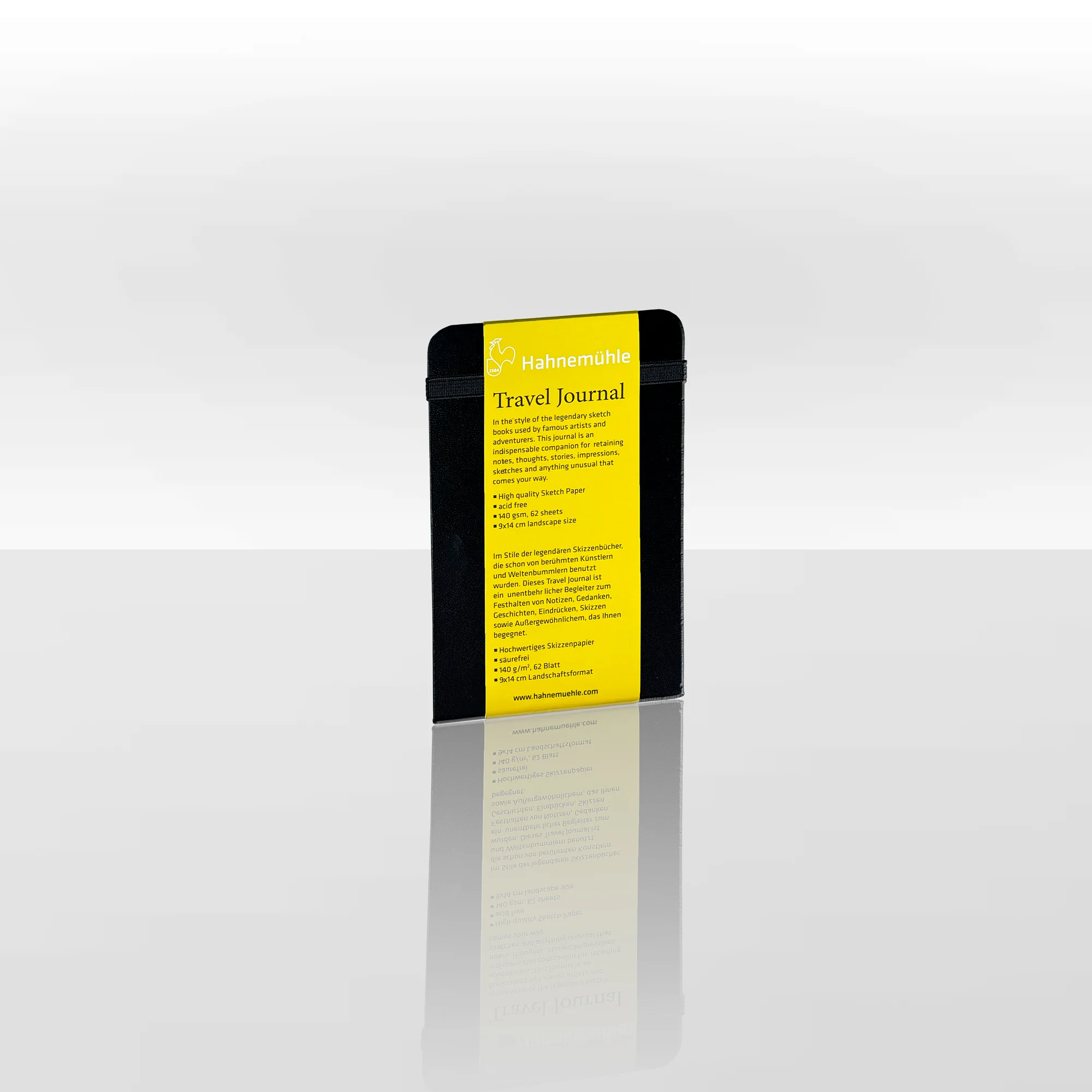 travel journal, notebook, yellow label, black cover, foil wrap