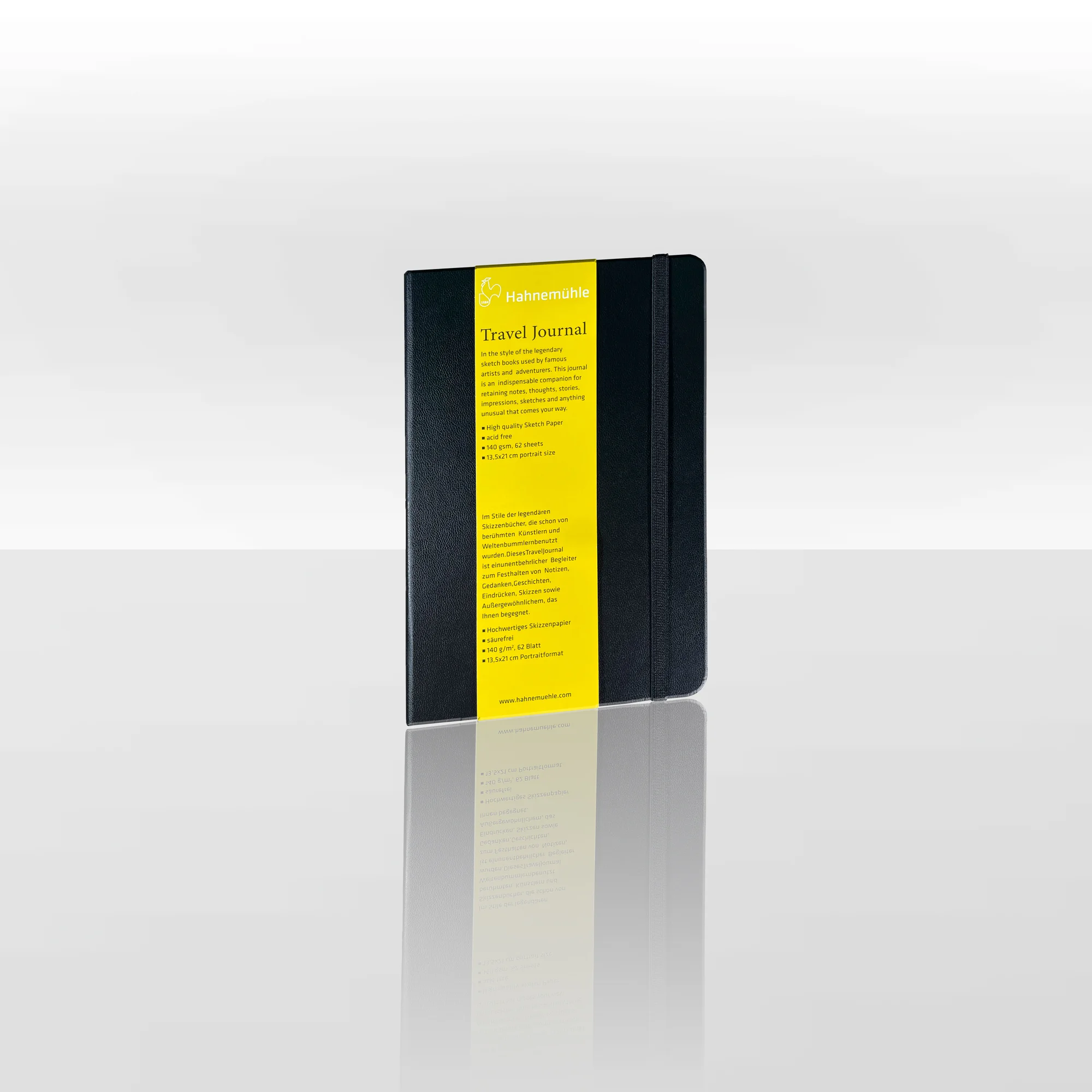 notebook, travel journal, softcover, black, yellow label
