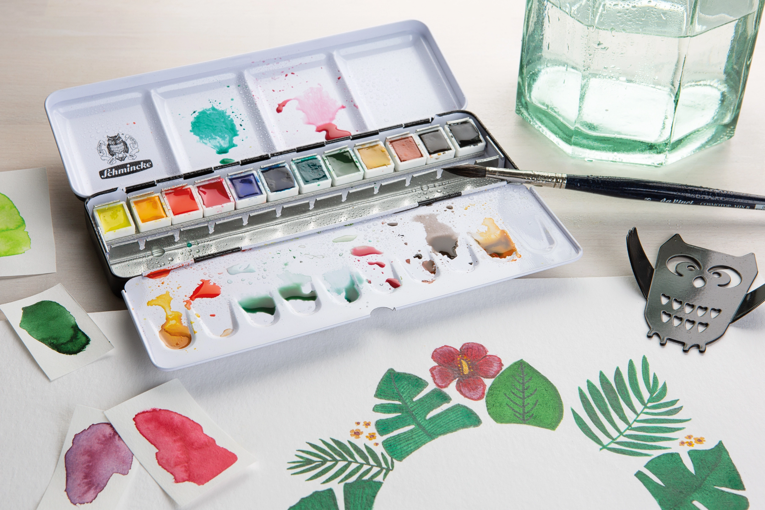 watercolor, paint set, art supplies, palette, brush