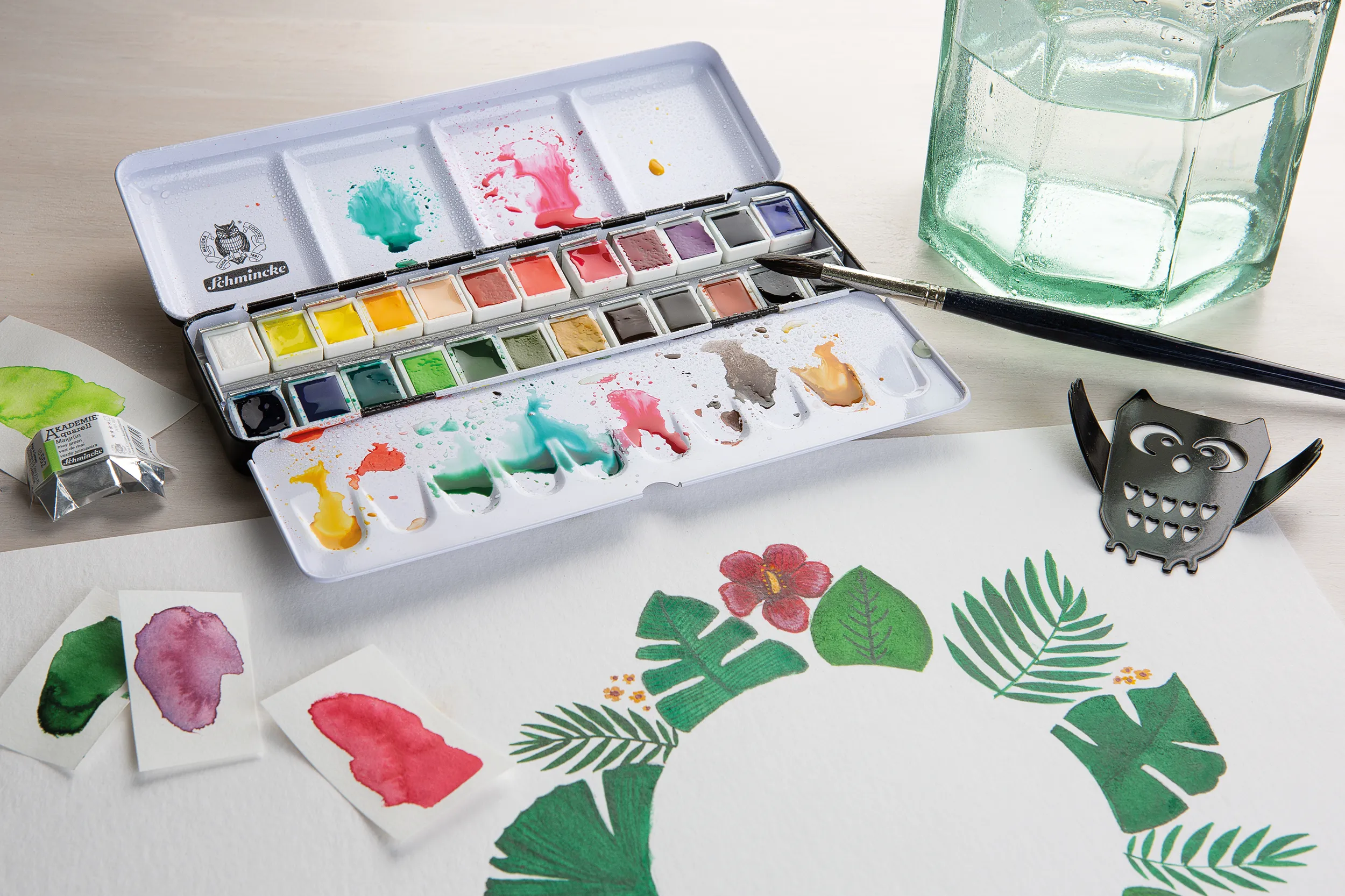 watercolor, paint set, palette, brush, art supplies
