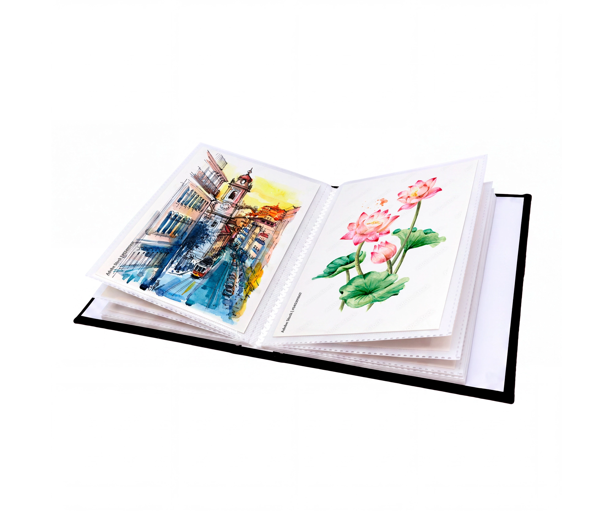 photo album, illustrated book, flower illustration, open pages, clipbook