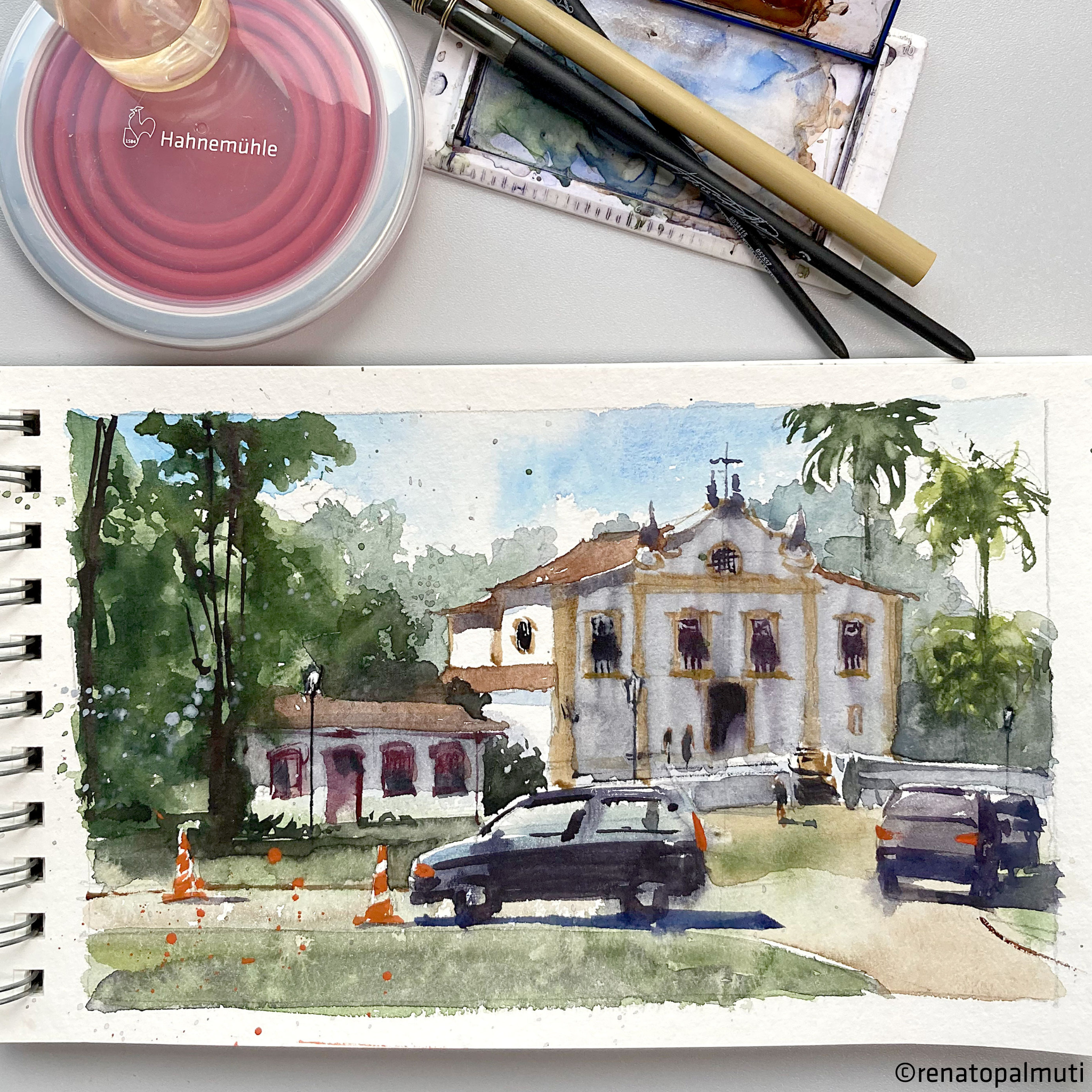 Bamboo mixed media carnet de bemalt mit Pinsel und Malbecher