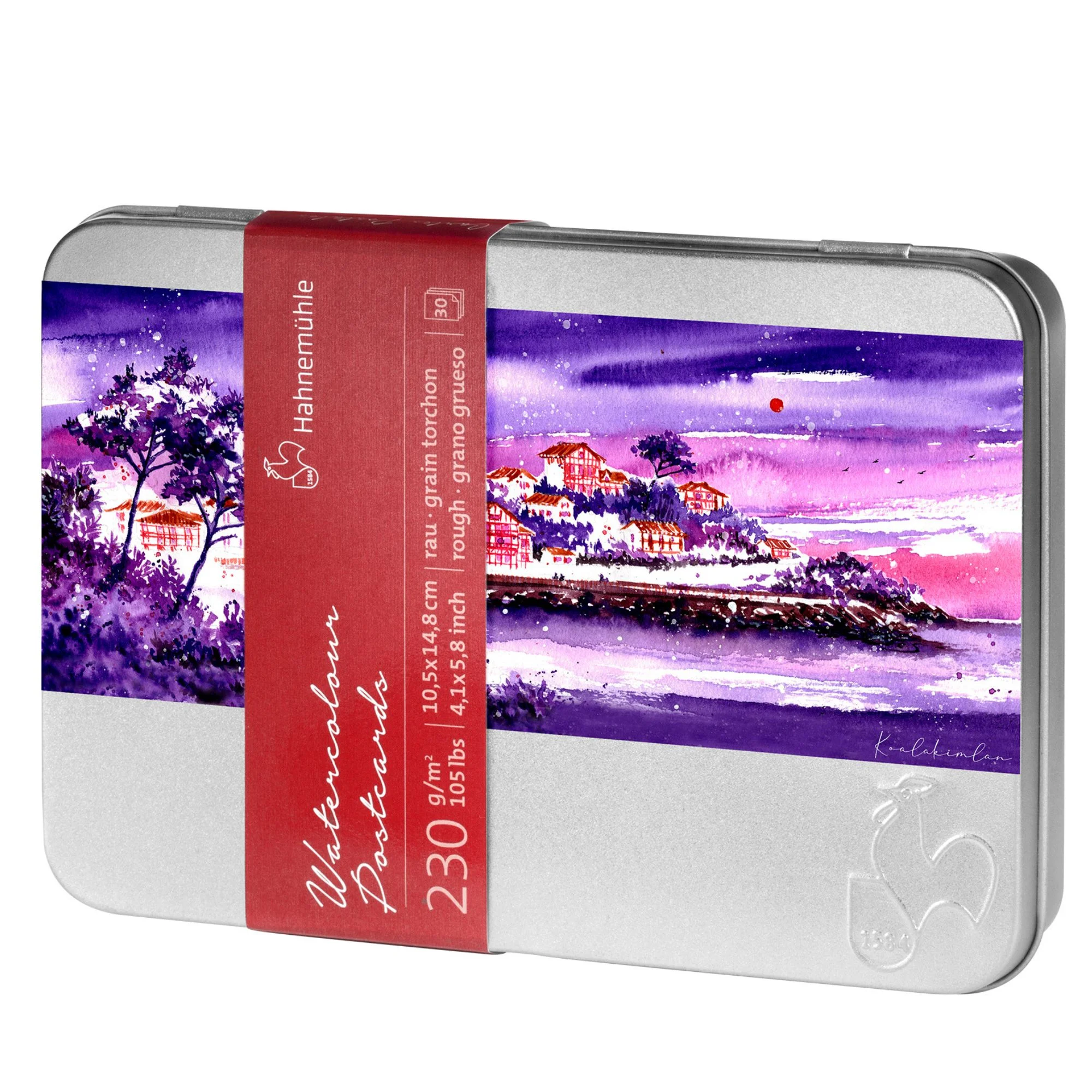 metal tin, storage box, art print, purple landscape, gift tin