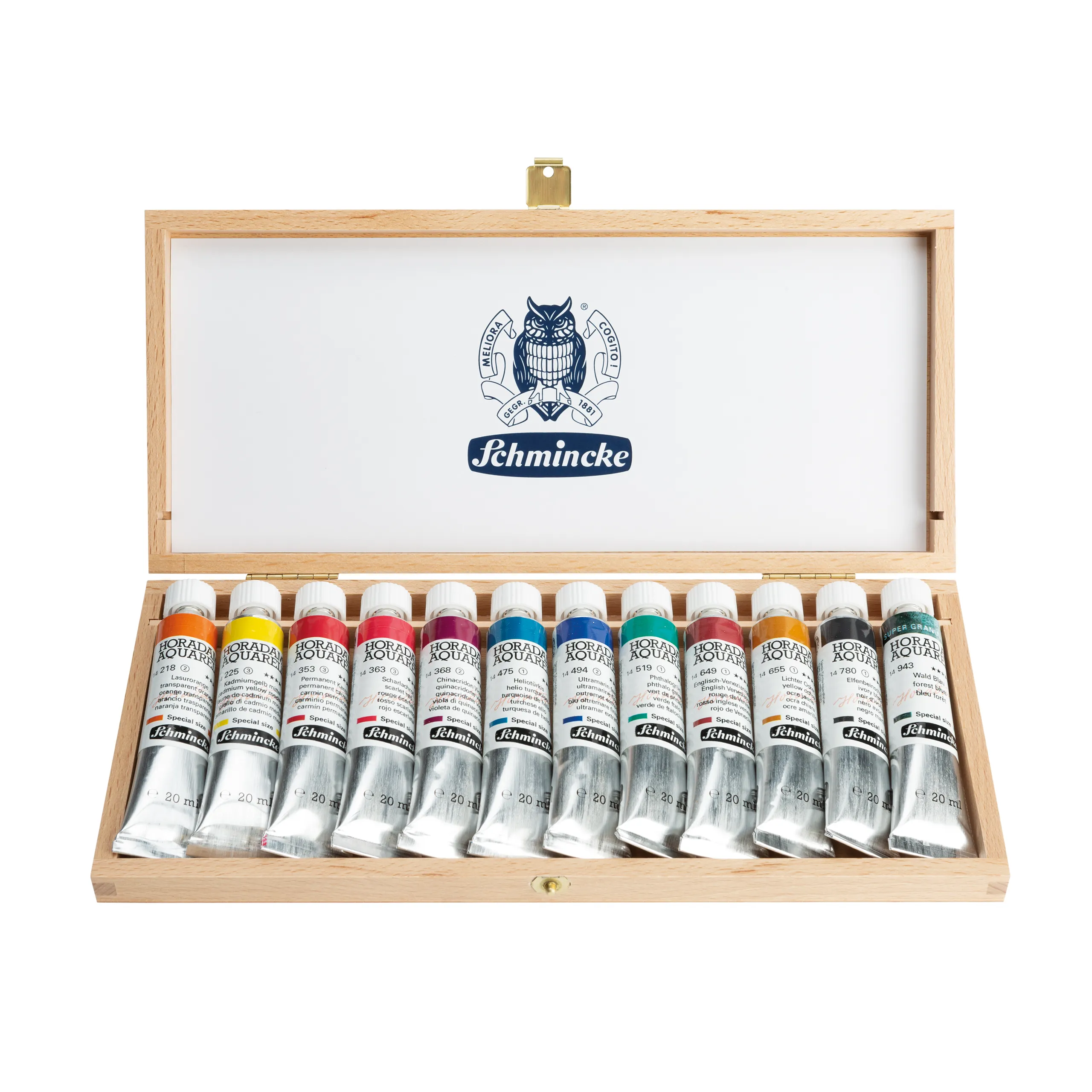 wooden case, oil paints, tubes, palette set, colored paints