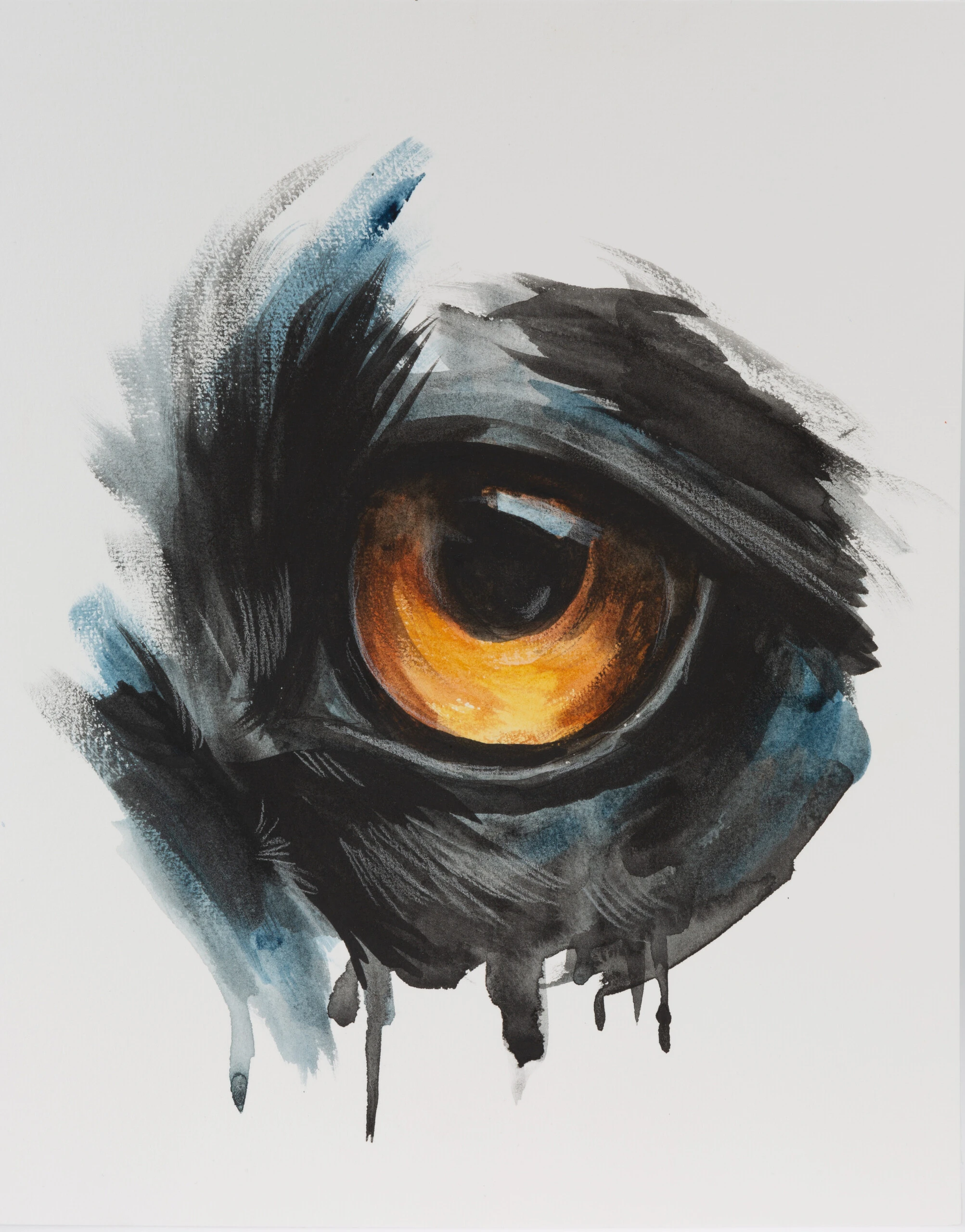 eye, eye abstract, painted eye, orange pupil, black blue strokes