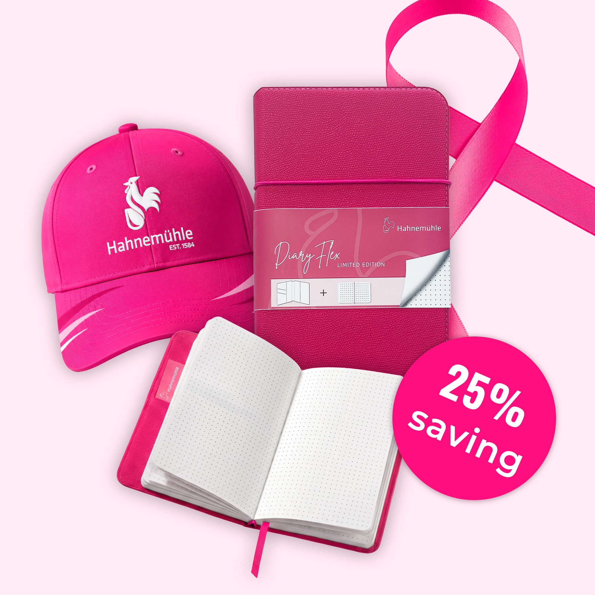 hat, cap, notebook, planner, pink